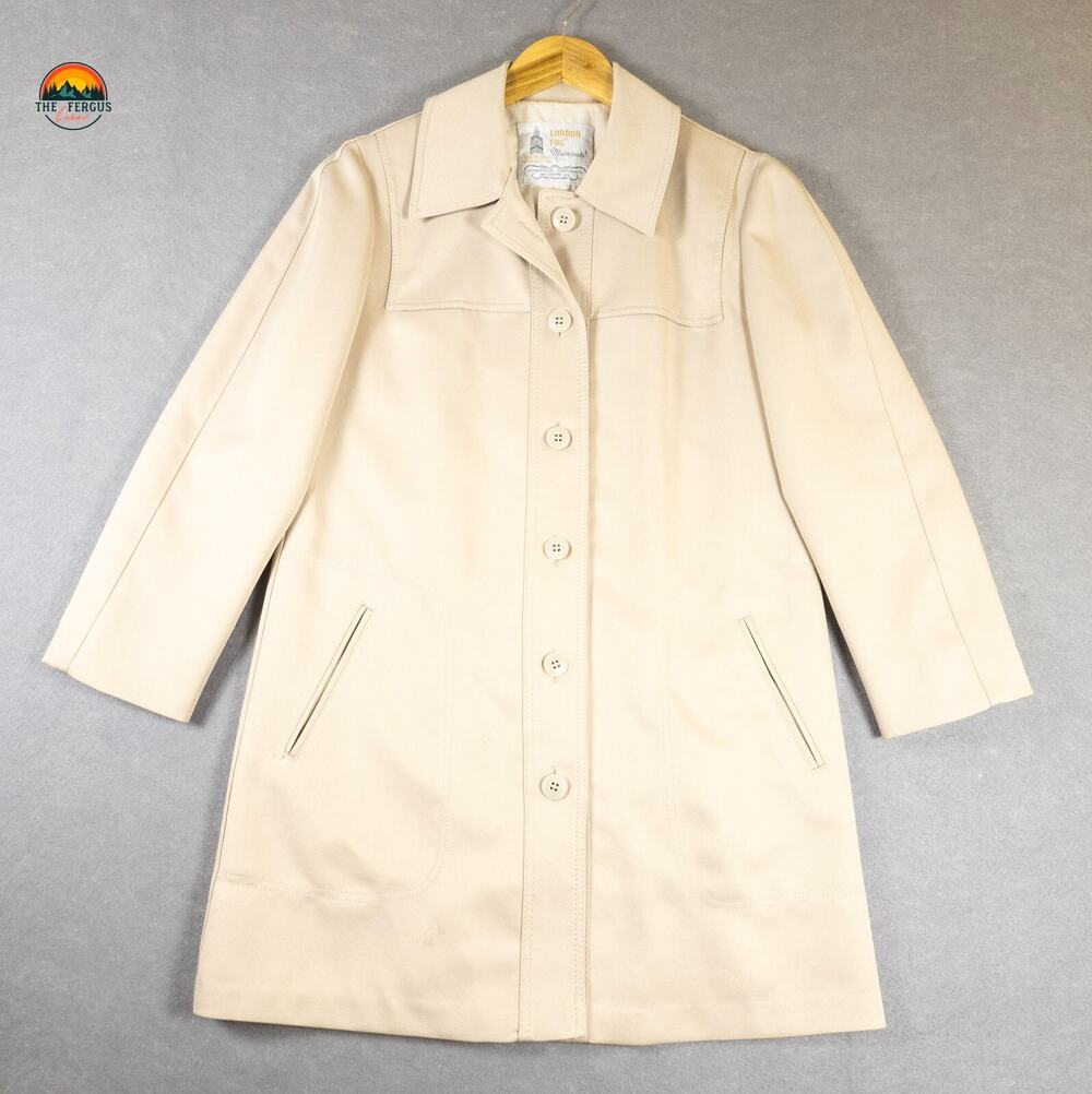 London Fog Overcoat Beige Long Sleeve Button Front Academia Preppy Women's Sz 10